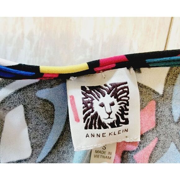 Anne Klein Dress Small Colorful Faux‎ Wrap Jersey Sheath Art Fitted Knee 3/4 - Picture 5 of 6